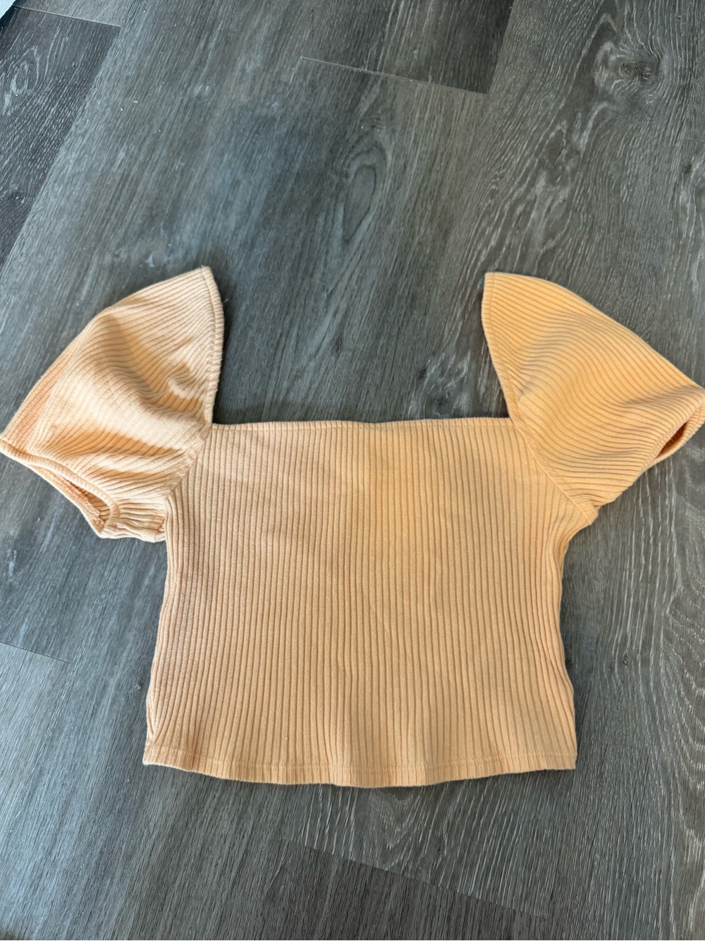 H&M Peach Ribbed Square-Neck Short Sleeve Crop Top